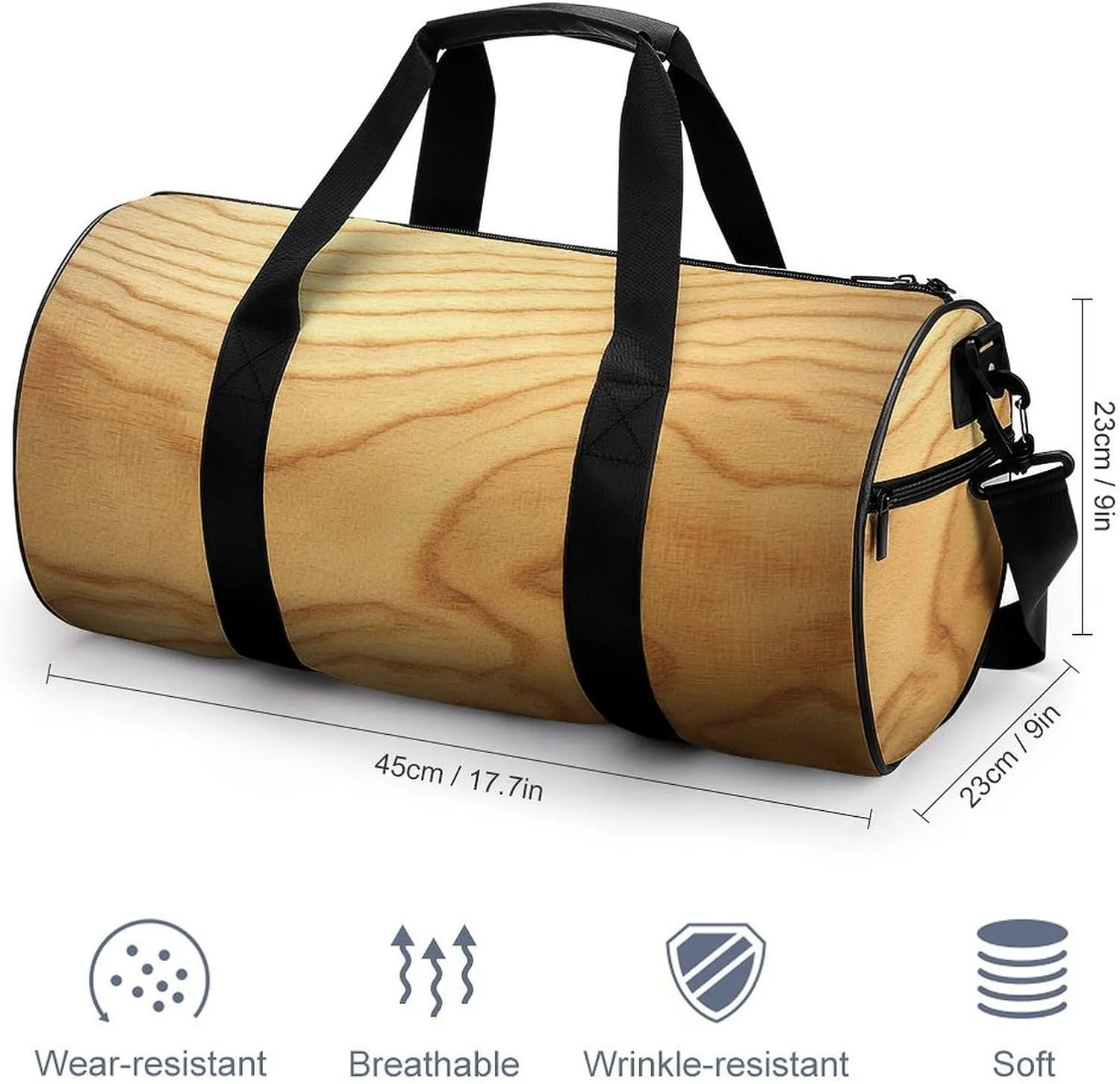 Solid Oak Flooring Wood Texture Travel Gym Bag for Women Men Cylindrical Duffle Bag Sport Workout Bag with Shoulder Strap