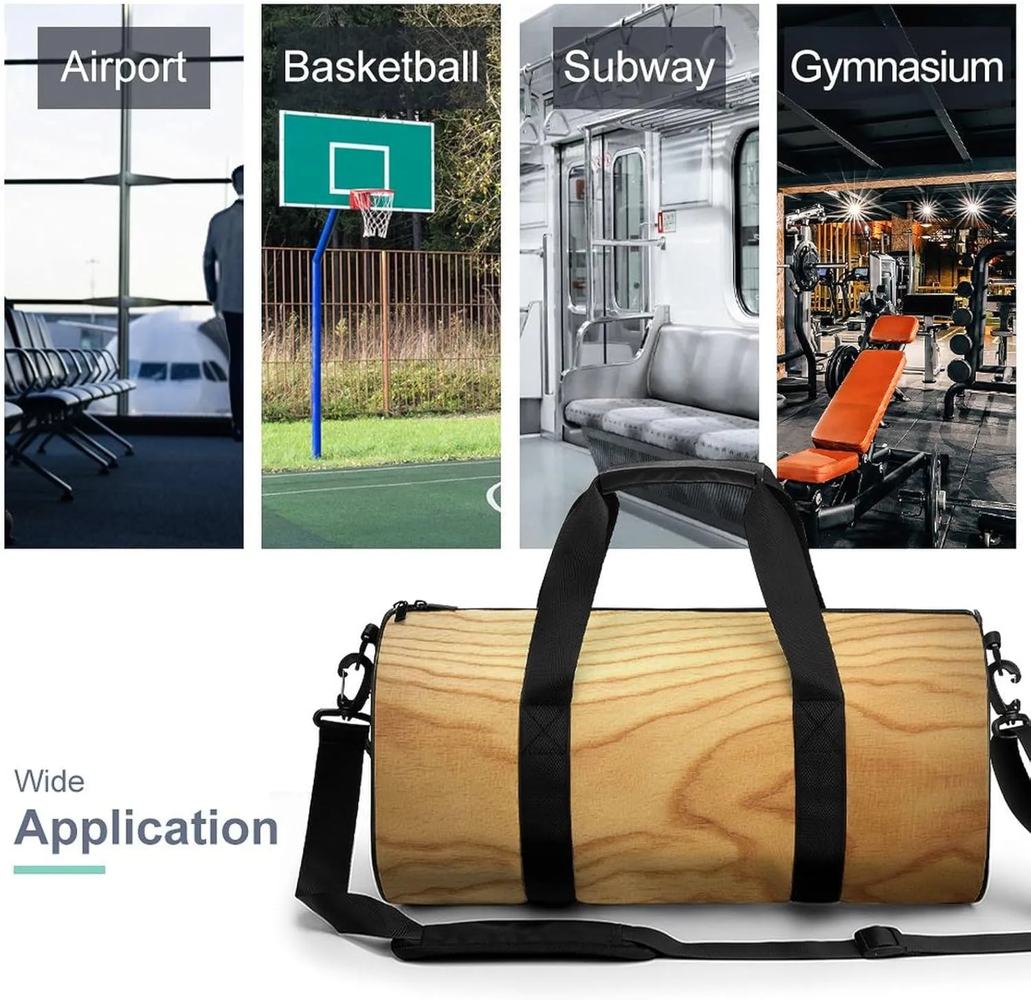 Solid Oak Flooring Wood Texture Travel Gym Bag for Women Men Cylindrical Duffle Bag Sport Workout Bag with Shoulder Strap