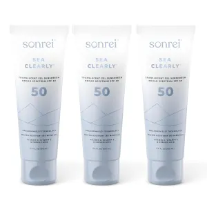 Sonrei Sea Clearly Premium SPF 50 Clear Face and Body Organoshield Sunscreen Gel | UVA, UVB & Antioxidant Enriched, UV Protection, Vegan, GMO & Gluten Free - (10.20 Fl Oz (Pack of 3)