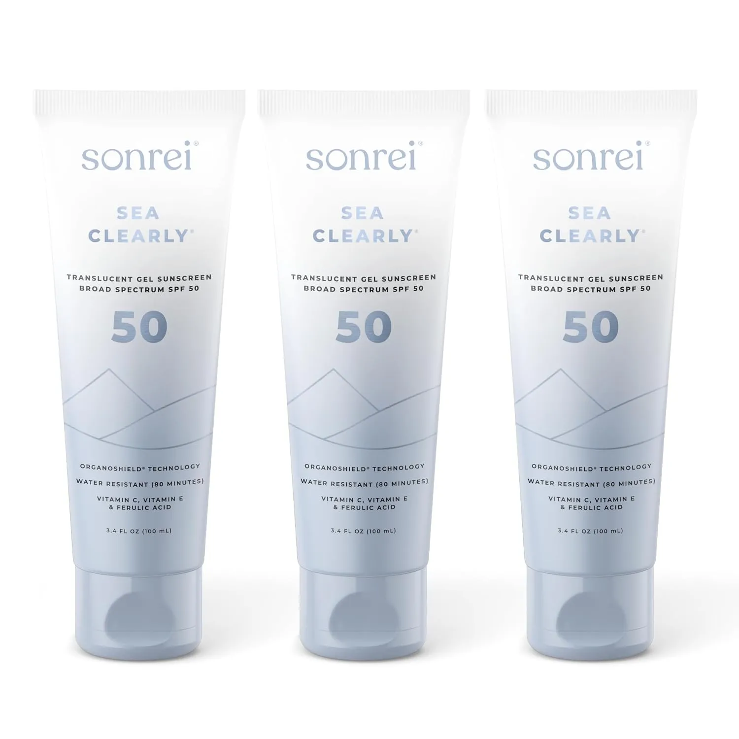 Sonrei Sea Clearly Premium SPF 50 Clear Face and Body Organoshield Sunscreen Gel | UVA, UVB & Antioxidant Enriched, UV Protection, Vegan, GMO & Gluten Free - (10.20 Fl Oz (Pack of 3)