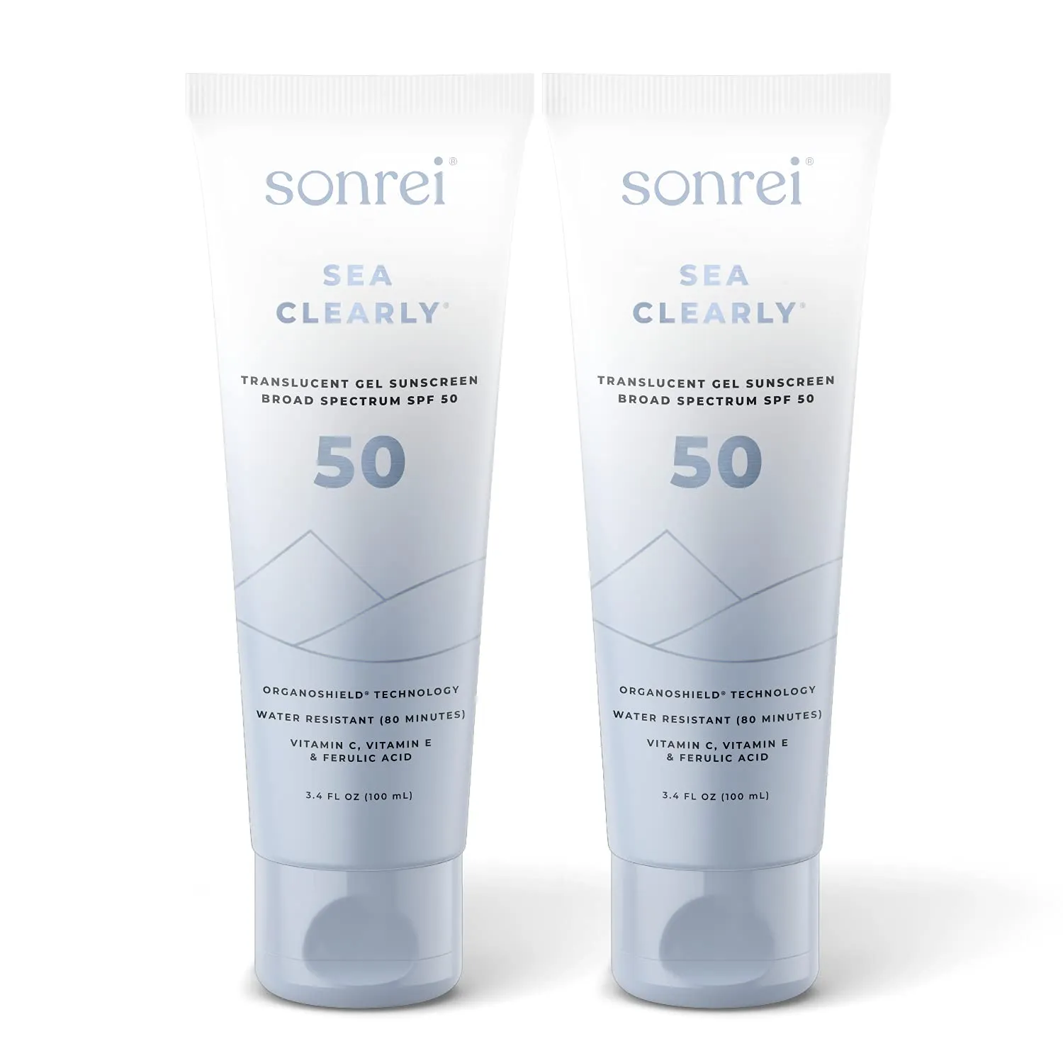 Sonrei Sea Clearly Premium SPF 50 Clear Face and Body Organoshield Sunscreen Gel | UVA, UVB & Antioxidant Enriched, UV Protection, Vegan, GMO & Gluten Free - (6.80 Fl Oz (Pack of 2)