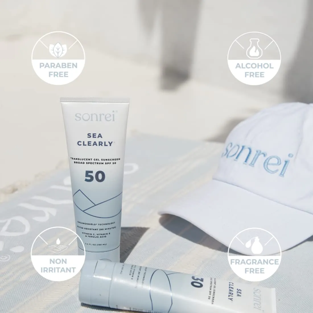 Sonrei Sea Clearly Premium SPF 50 Clear Face and Body Organoshield Sunscreen Gel | UVA, UVB & Antioxidant Enriched, UV Protection, Vegan, GMO & Gluten Free - (6.80 Fl Oz (Pack of 2)