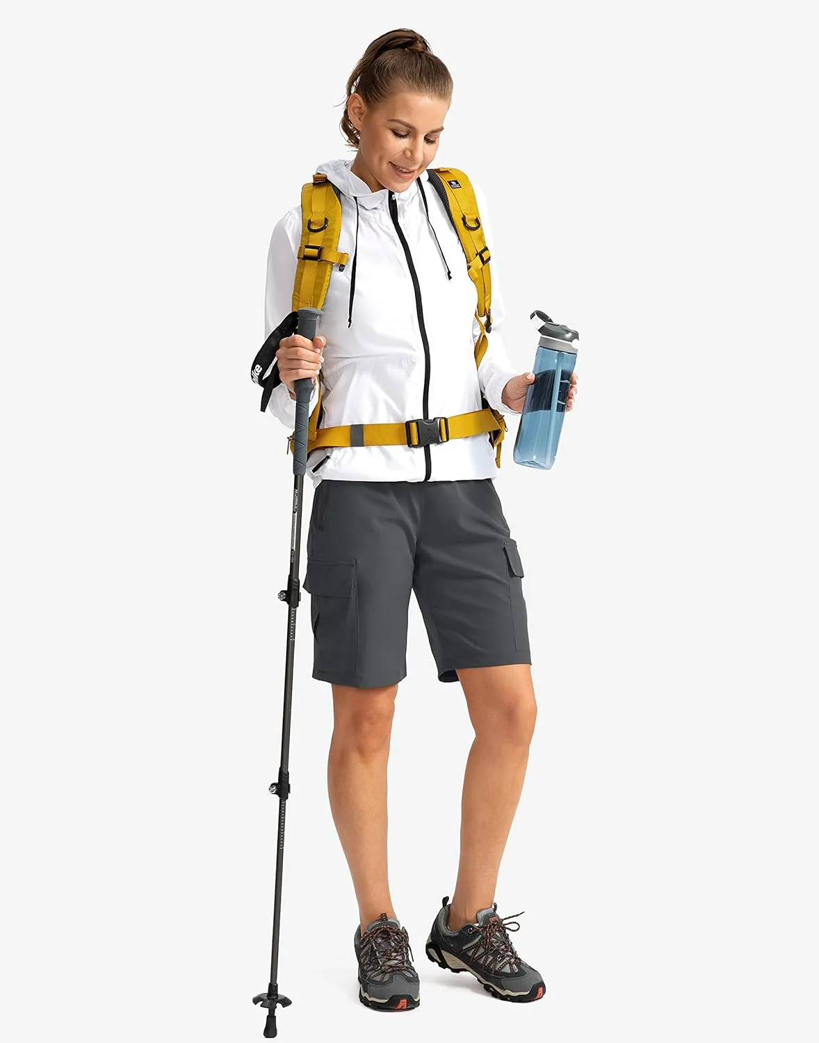 Soothfeel Women's 9" Hiking Cargo Shorts with 5 Pockets Quick Dry Summer Athletic Golf Bermuda Long Shorts for Women Casual