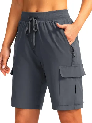 Soothfeel Women's 9" Hiking Cargo Shorts with 5 Pockets Quick Dry Summer Athletic Golf Bermuda Long Shorts for Women Casual