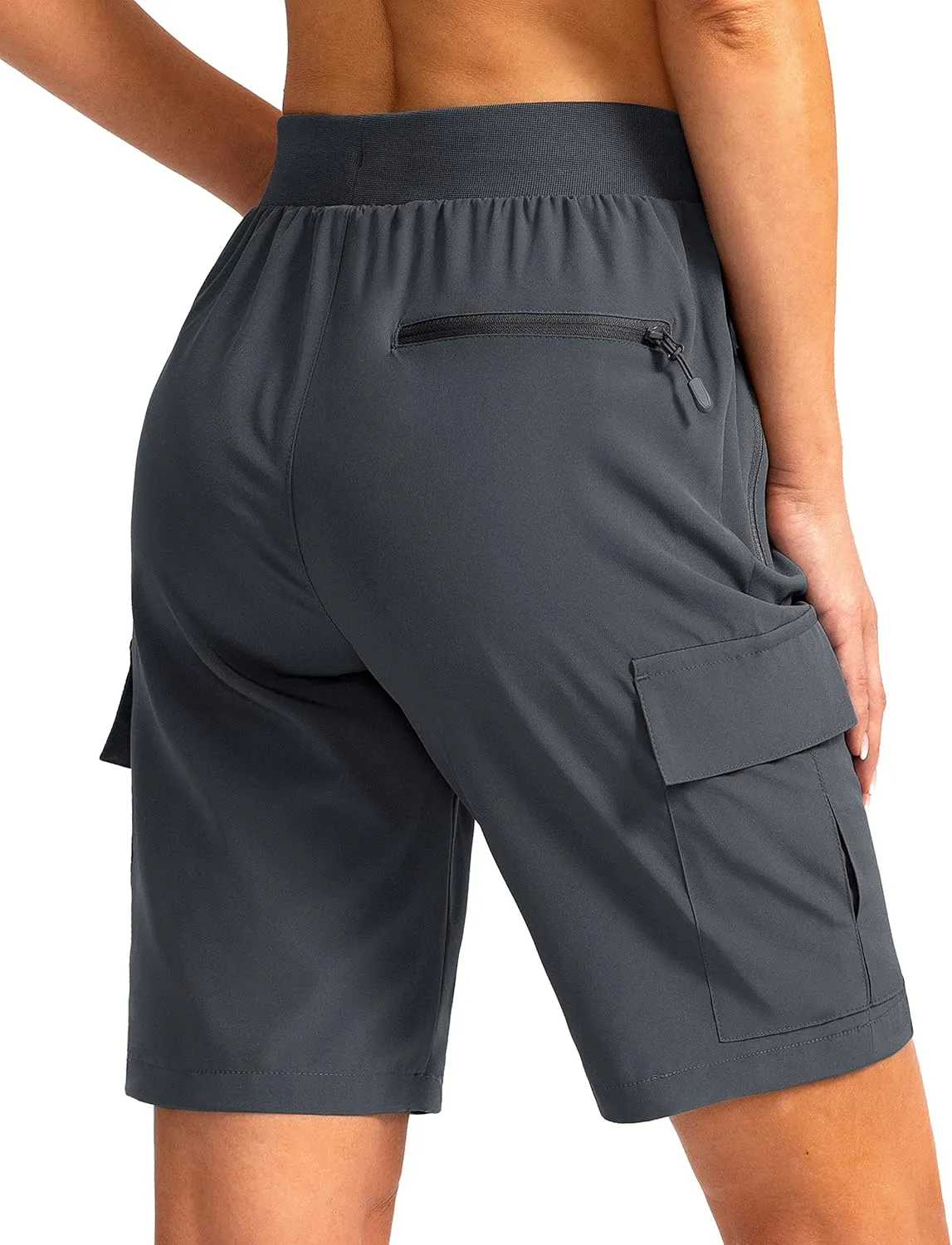 Soothfeel Women's 9" Hiking Cargo Shorts with 5 Pockets Quick Dry Summer Athletic Golf Bermuda Long Shorts for Women Casual