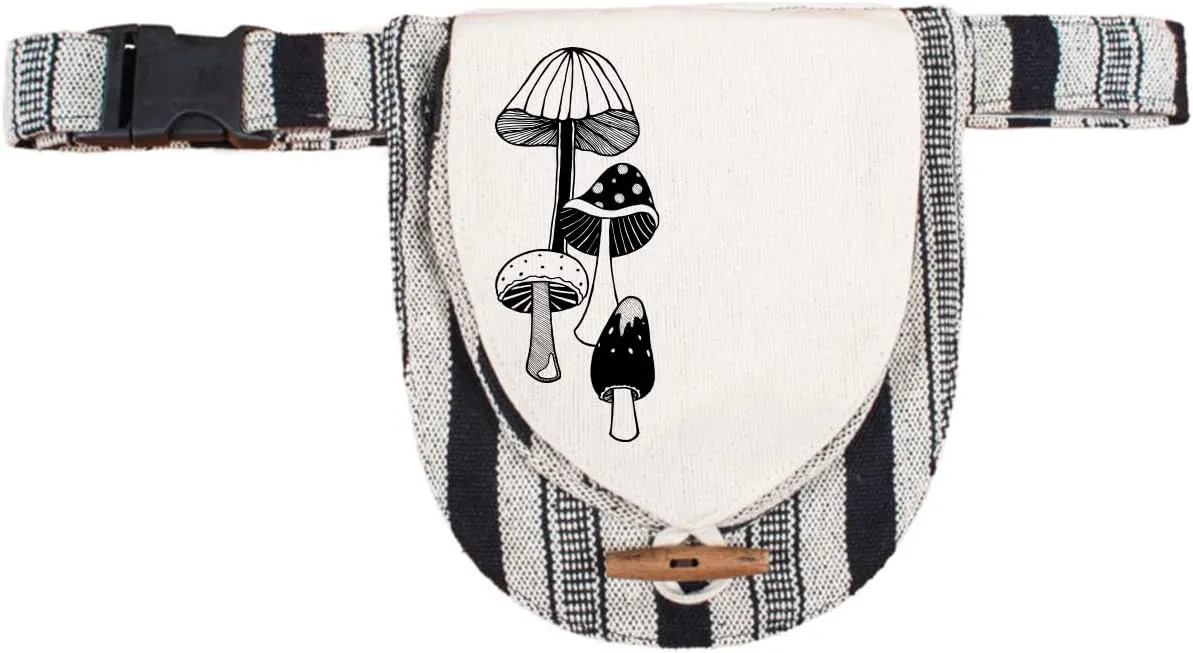 Soul Flower Retro Mushrooms Canvas Hip Bag, Hippie Fanny Pack Natural