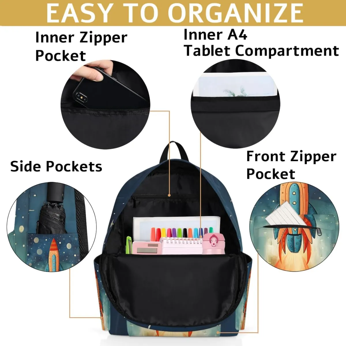 Space Rocket Kids Backpack for Boys Girls Galaxy Planet Preschool Toddler Backpack Kindergarten Nursery Bookbag Travel Children Lightweight School Bag