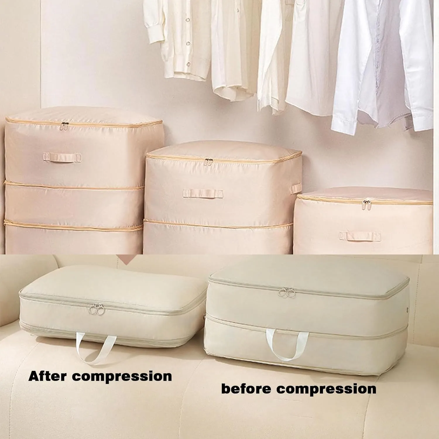 Space Saving Self Compression Organizer, Propositiony Ultra Space Saving Self Compression Organizer, Heavy Duty Moving Bags, Propositiony Organizer for Space Saving (Beige,L)