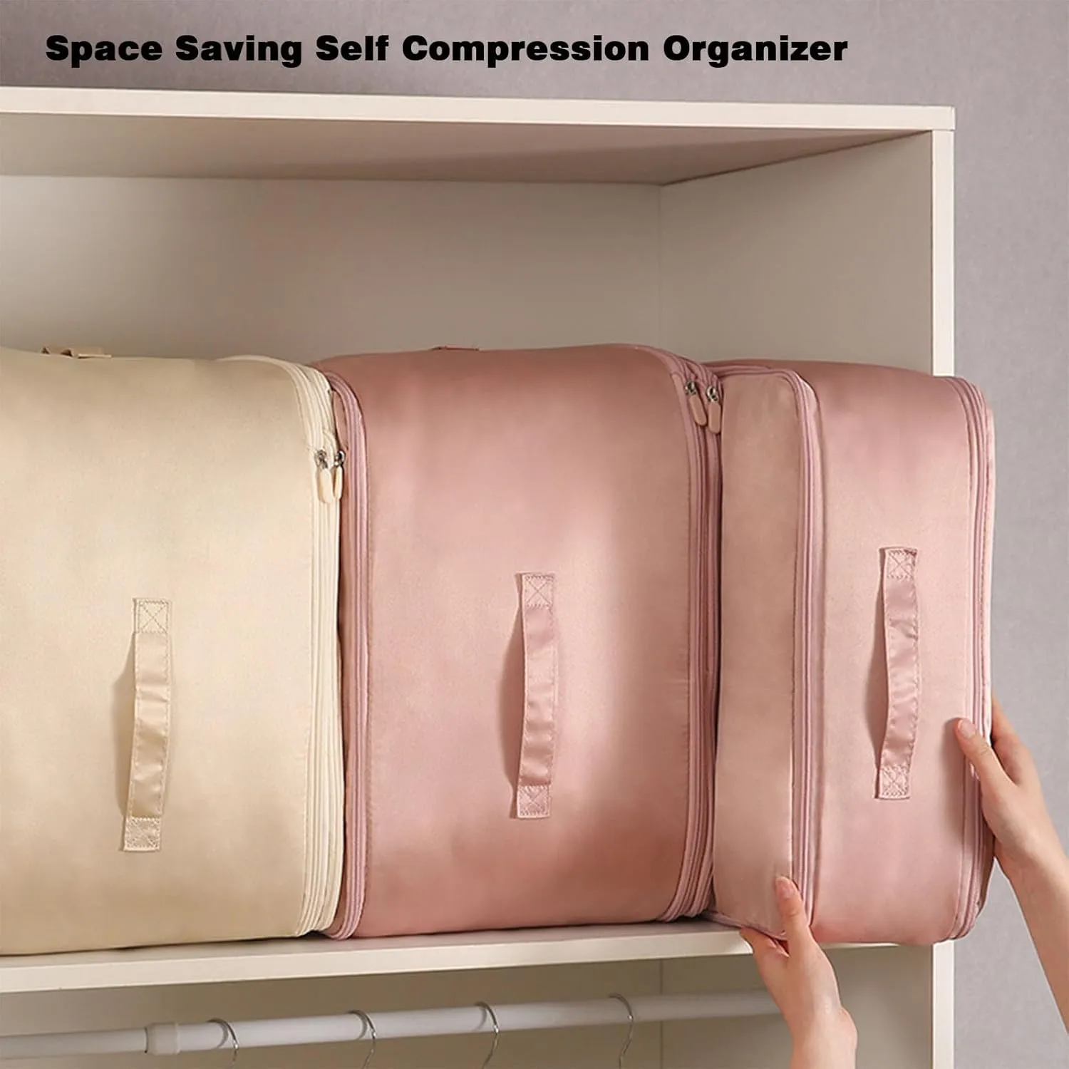 Space Saving Self Compression Organizer, Propositiony Ultra Space Saving Self Compression Organizer, Heavy Duty Moving Bags, Propositiony Organizer for Space Saving (Beige,L)