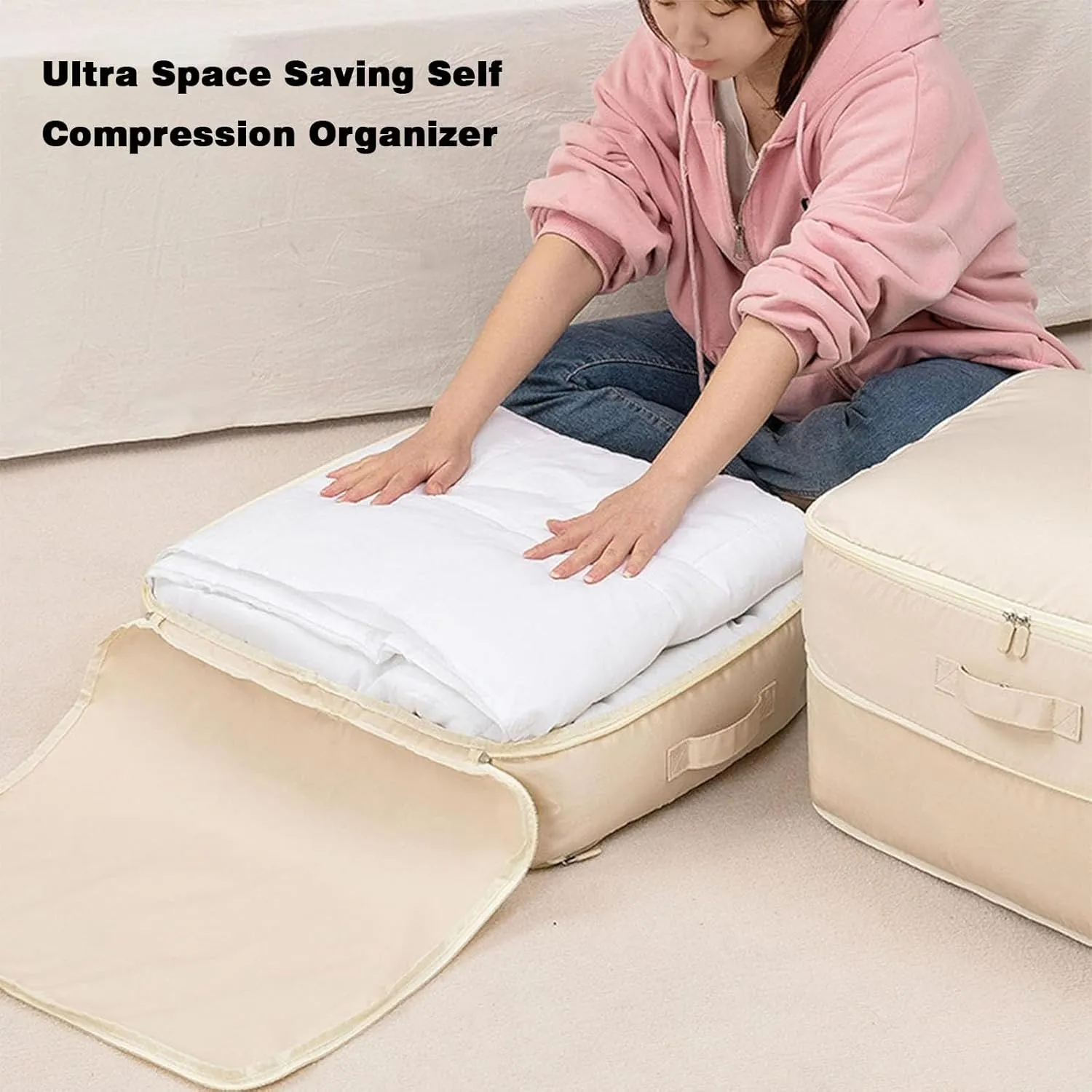Space Saving Self Compression Organizer, Propositiony Ultra Space Saving Self Compression Organizer, Heavy Duty Moving Bags, Propositiony Organizer for Space Saving (Beige,L)