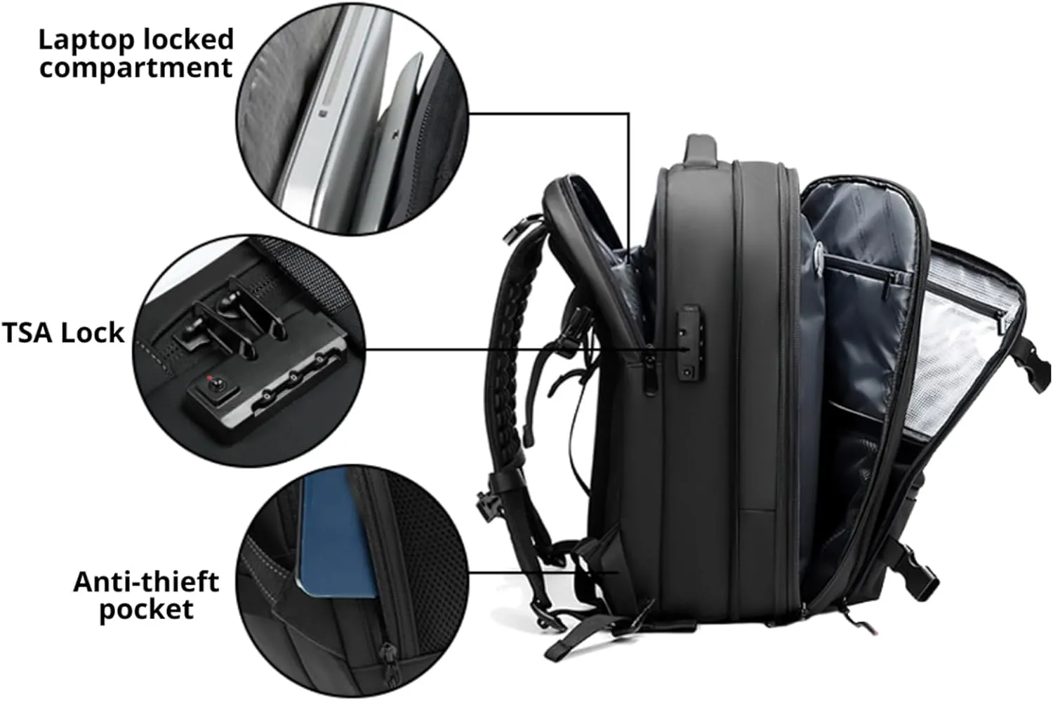 Spacevac Classic, Spacevac Pro Backpack, Personal Item Travel Backpack Pro, Carry on Bag, Water Resistant and Anti Theft, Ideal for Travel and Camping (Black)
