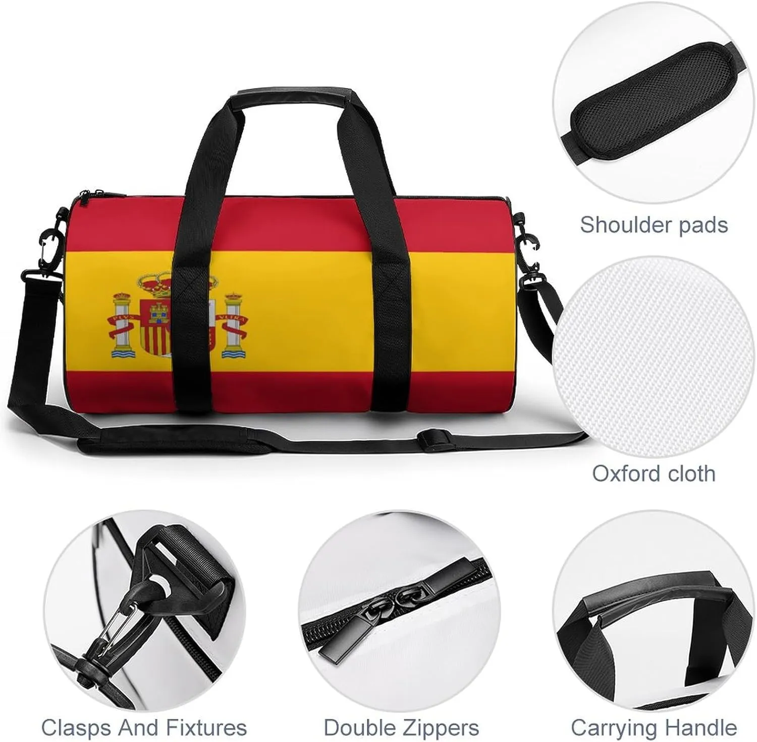 Spain Flag Waterproof Sports Duffel Bag with Dry Wet Separation for Gym Beach Travel