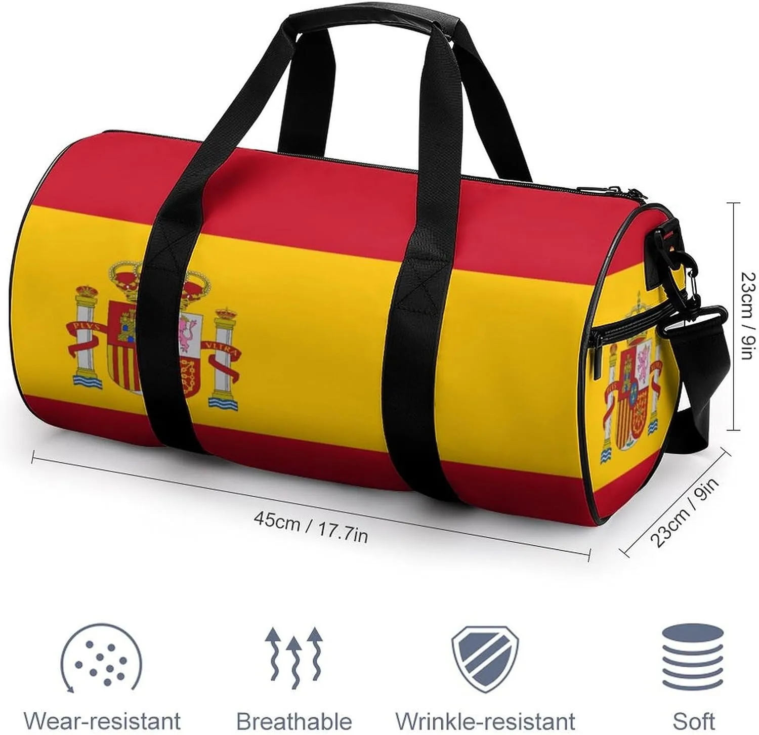 Spain Flag Waterproof Sports Duffel Bag with Dry Wet Separation for Gym Beach Travel