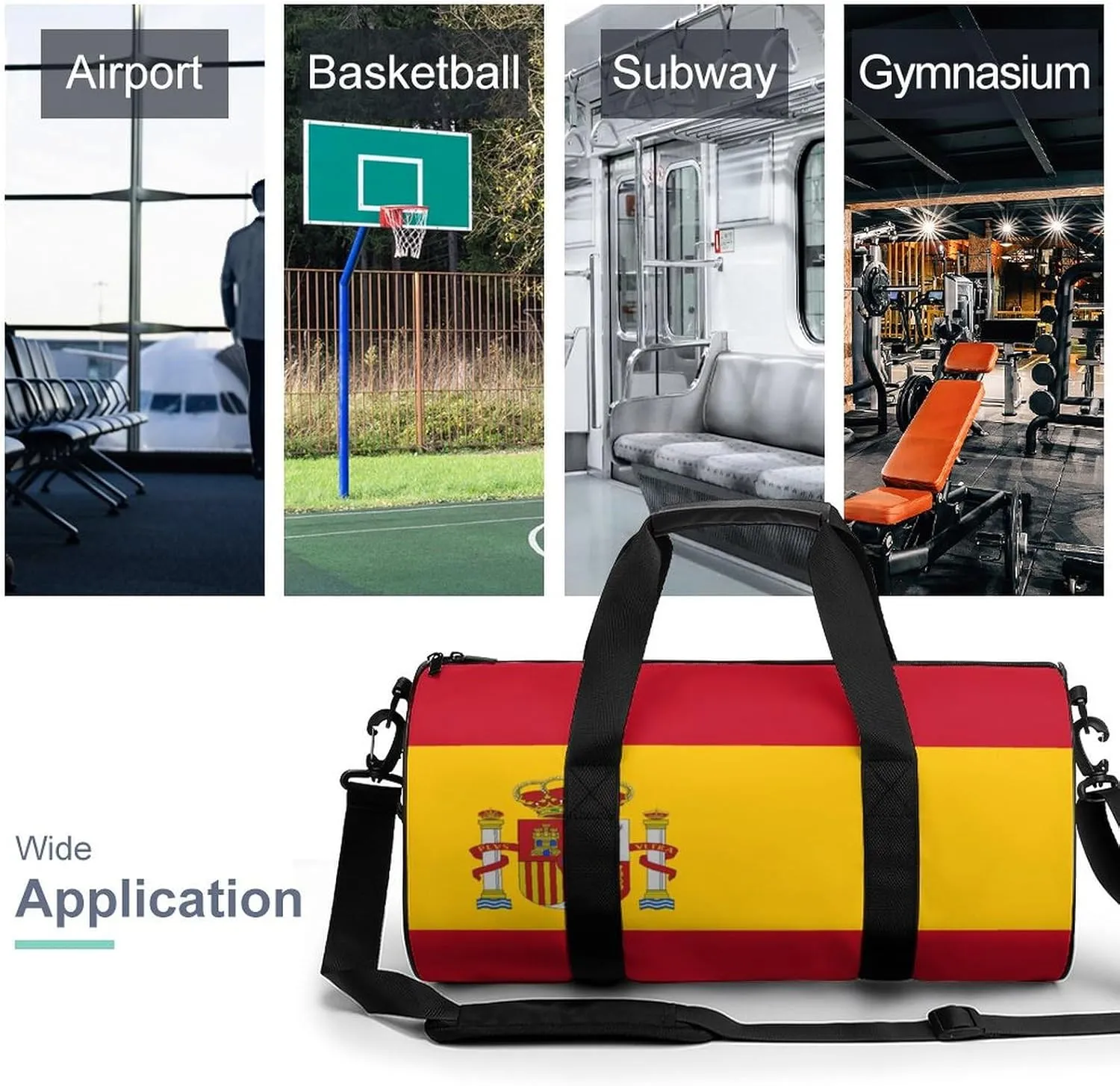 Spain Flag Waterproof Sports Duffel Bag with Dry Wet Separation for Gym Beach Travel