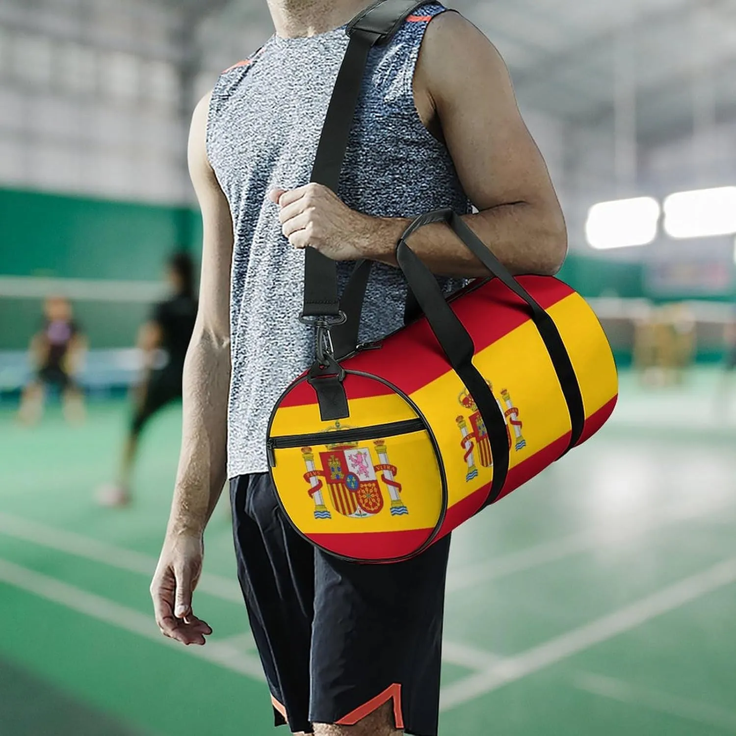 Spain Flag Waterproof Sports Duffel Bag with Dry Wet Separation for Gym Beach Travel