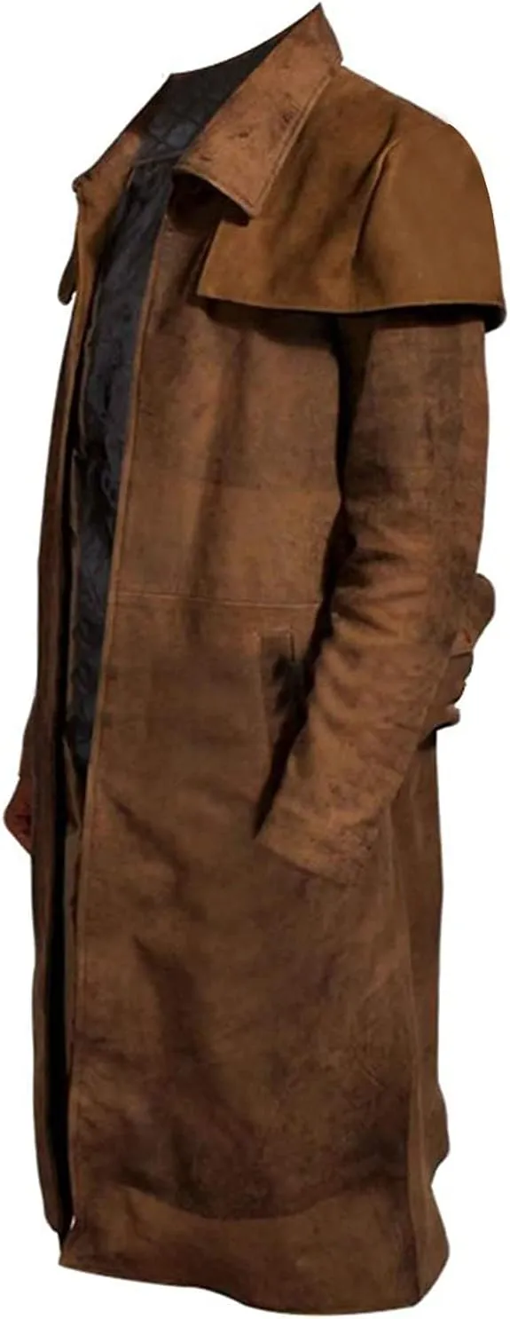 SpazeUp New Vegas Duster Coat Men Armor Classic Veteran Ranger Brown Suede Leather Trench Duster Coat for Men