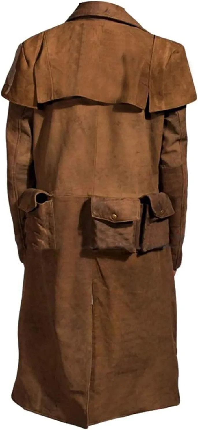SpazeUp New Vegas Duster Coat Men Armor Classic Veteran Ranger Brown Suede Leather Trench Duster Coat for Men