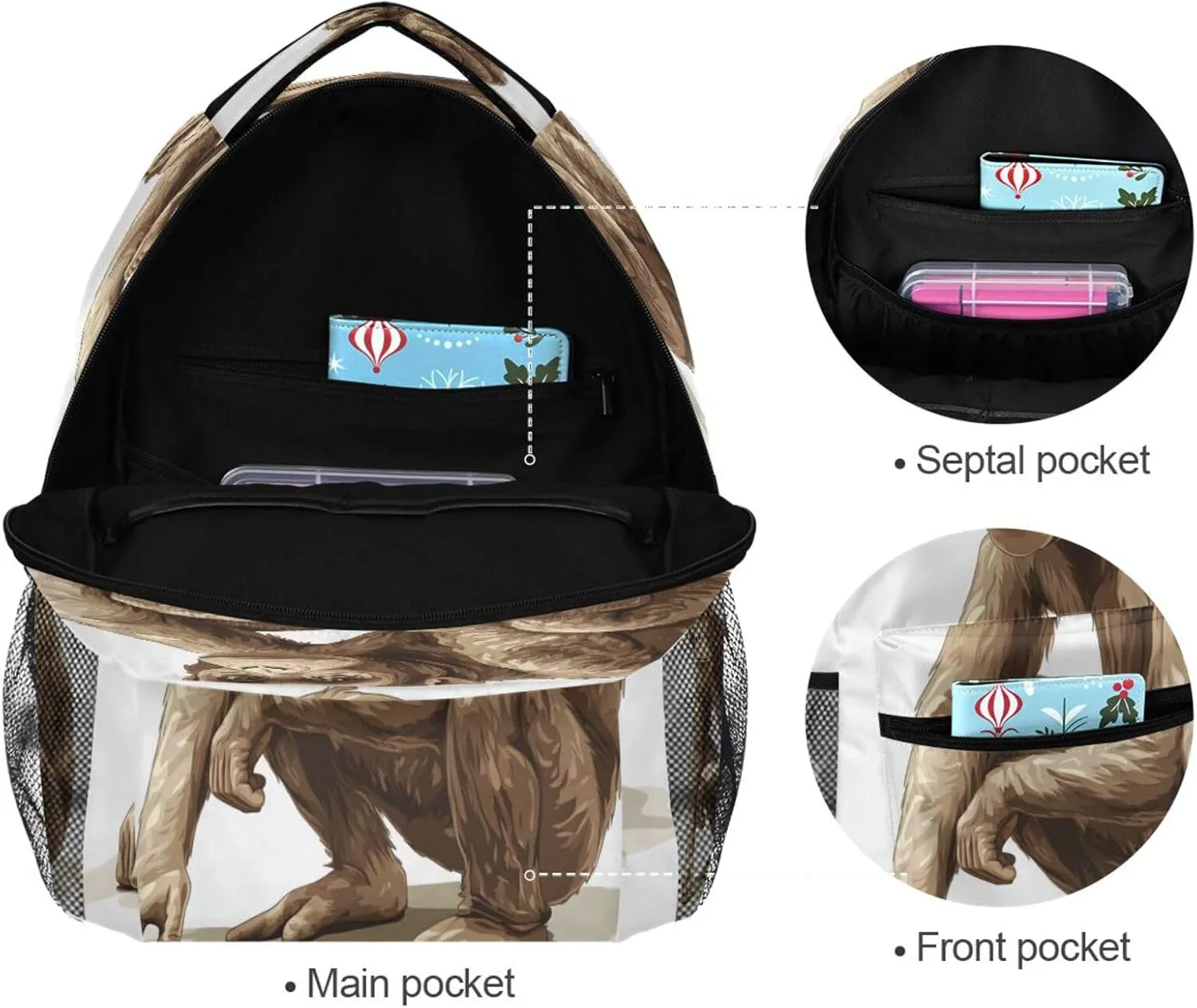 Sport Backpack for Men and Women Waterproof Stylish Travel Bags with Chest Strap Gift Men & Women Cartoon Rhinopithecus White