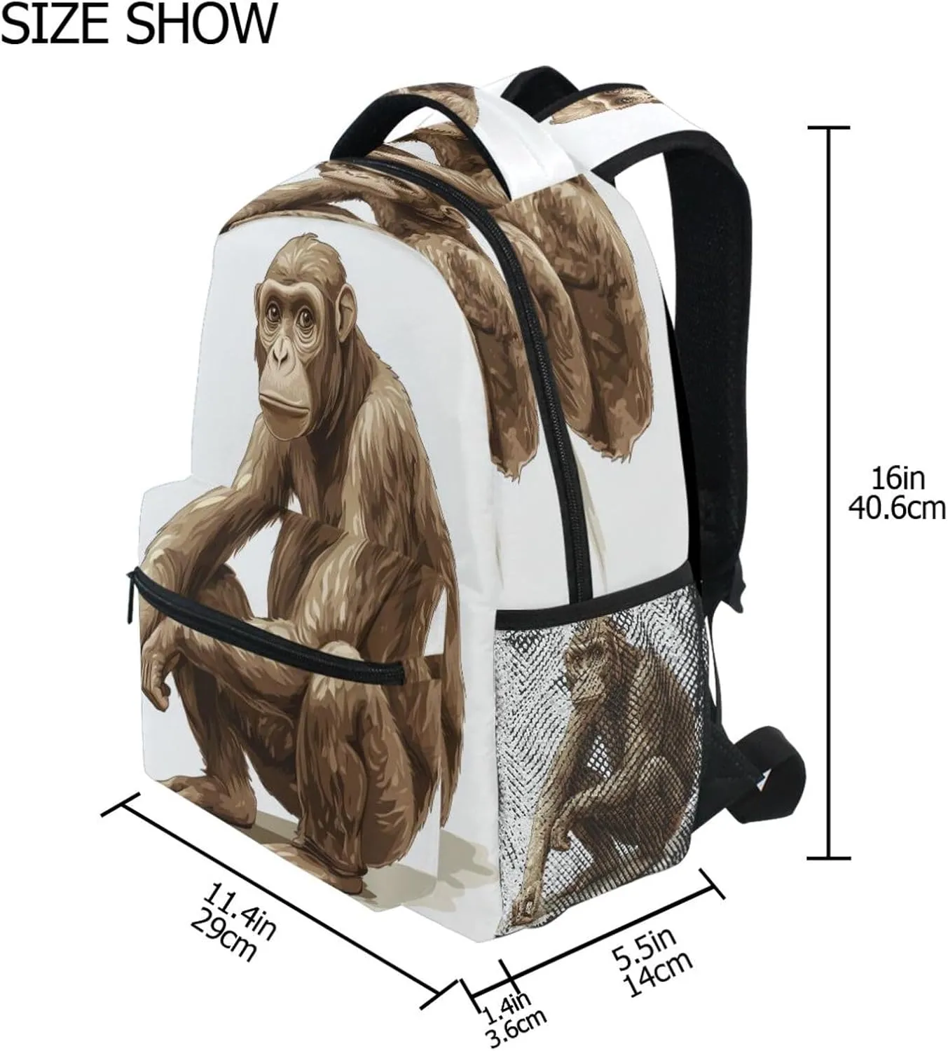Sport Backpack for Men and Women Waterproof Stylish Travel Bags with Chest Strap Gift Men & Women Cartoon Rhinopithecus White