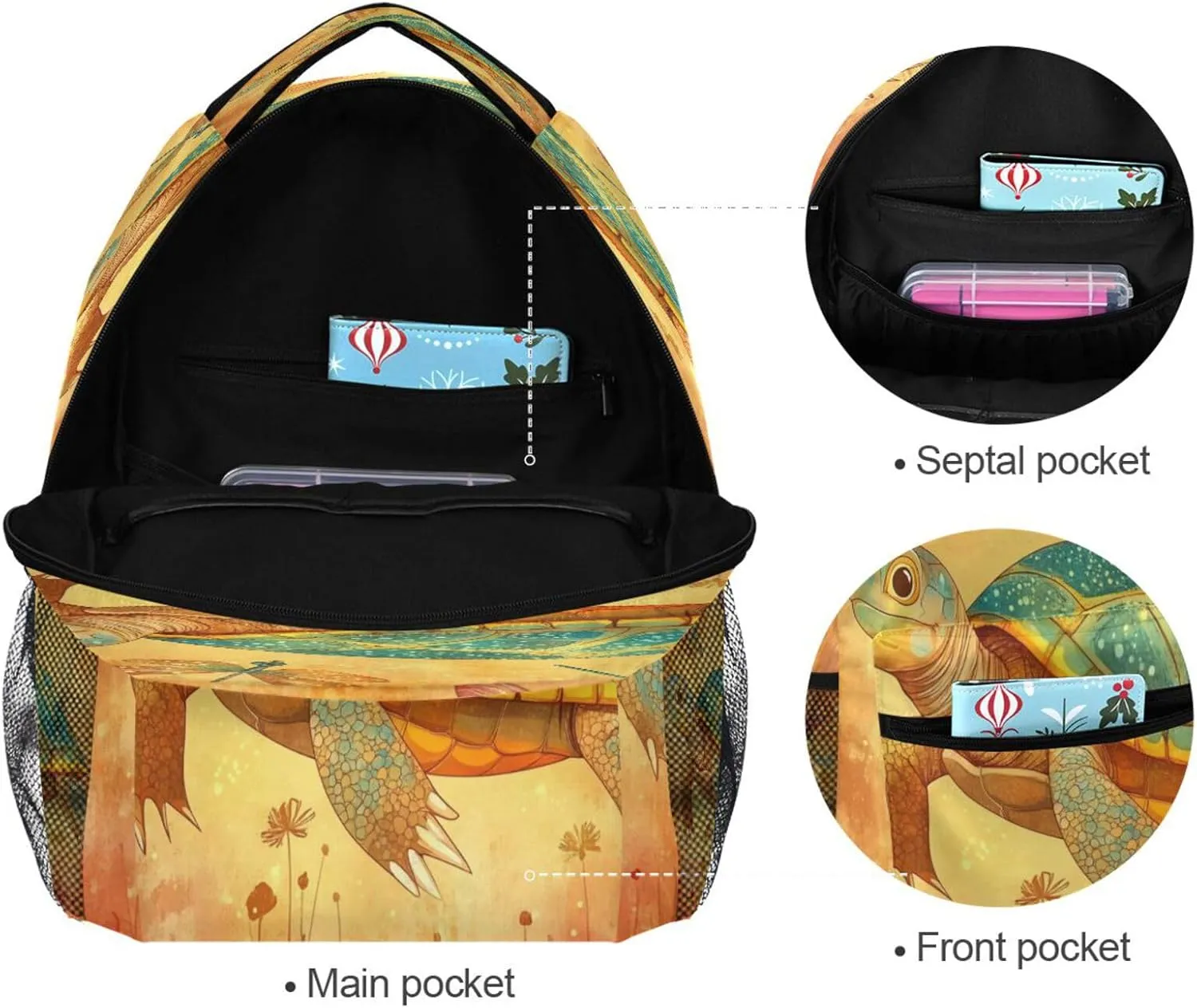 Sport Backpack for Teenager Waterproof Travel Laptop Backpack with Chest Strap Gift Men & Women Cartoon Water Turtle Reptile Terracotta