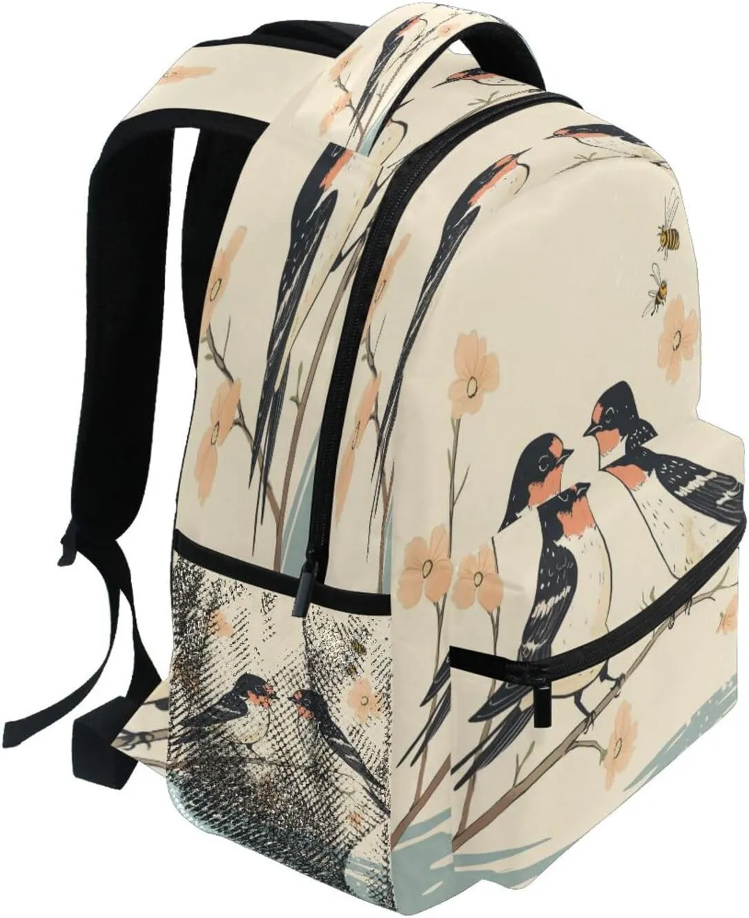 Sport Backpack for Teens Boys Girls Waterproof Stylish Travel Bags with Chest Strap for Business Work College Travel Trip Cartoon Barn Swallow Birds A River