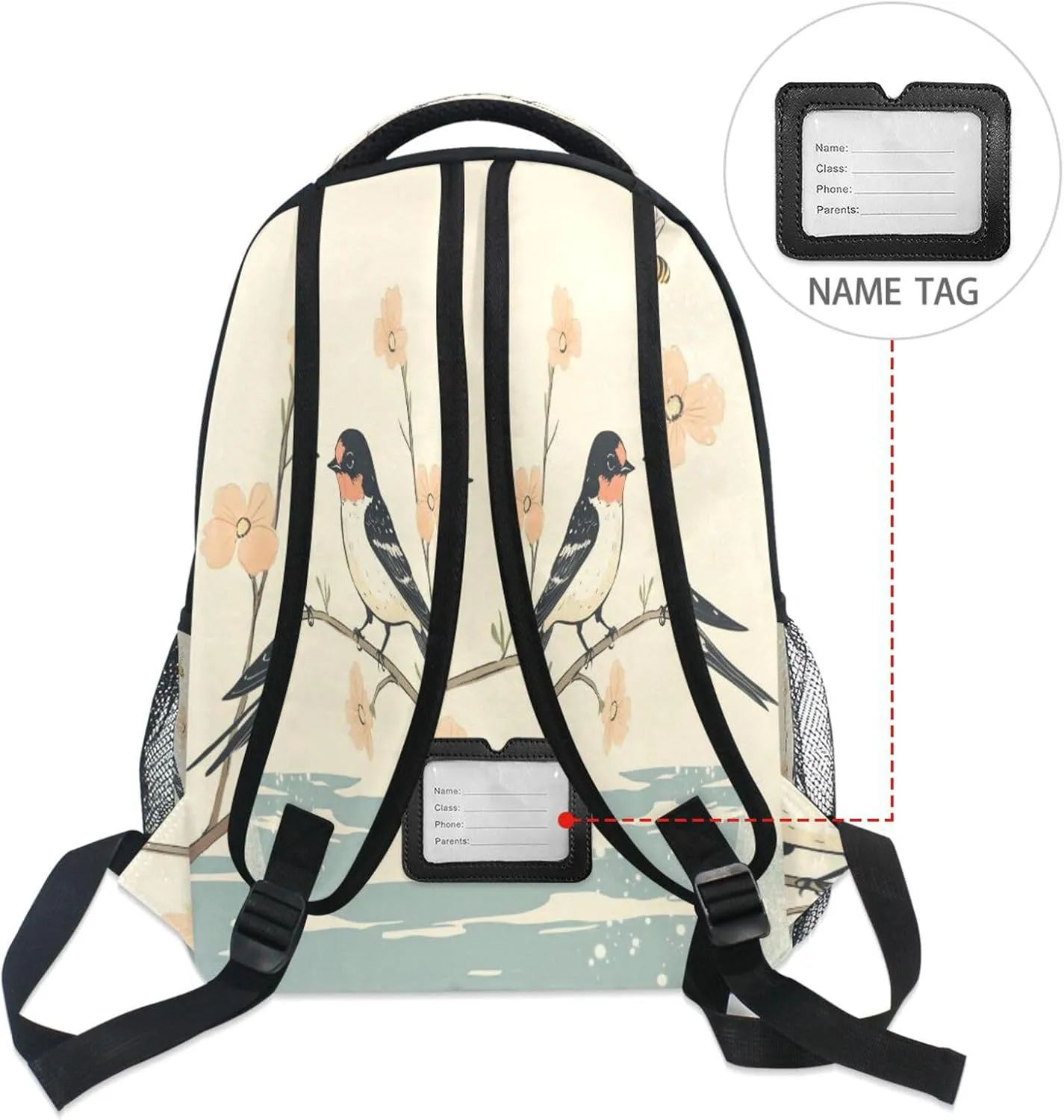 Sport Backpack for Teens Boys Girls Waterproof Stylish Travel Bags with Chest Strap for Business Work College Travel Trip Cartoon Barn Swallow Birds A River