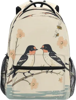 Sport Backpack for Teens Boys Girls Waterproof Stylish Travel Bags with Chest Strap for Business Work College Travel Trip Cartoon Barn Swallow Birds A River