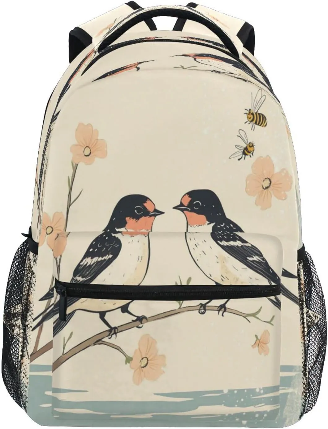 Sport Backpack for Teens Boys Girls Waterproof Stylish Travel Bags with Chest Strap for Business Work College Travel Trip Cartoon Barn Swallow Birds A River