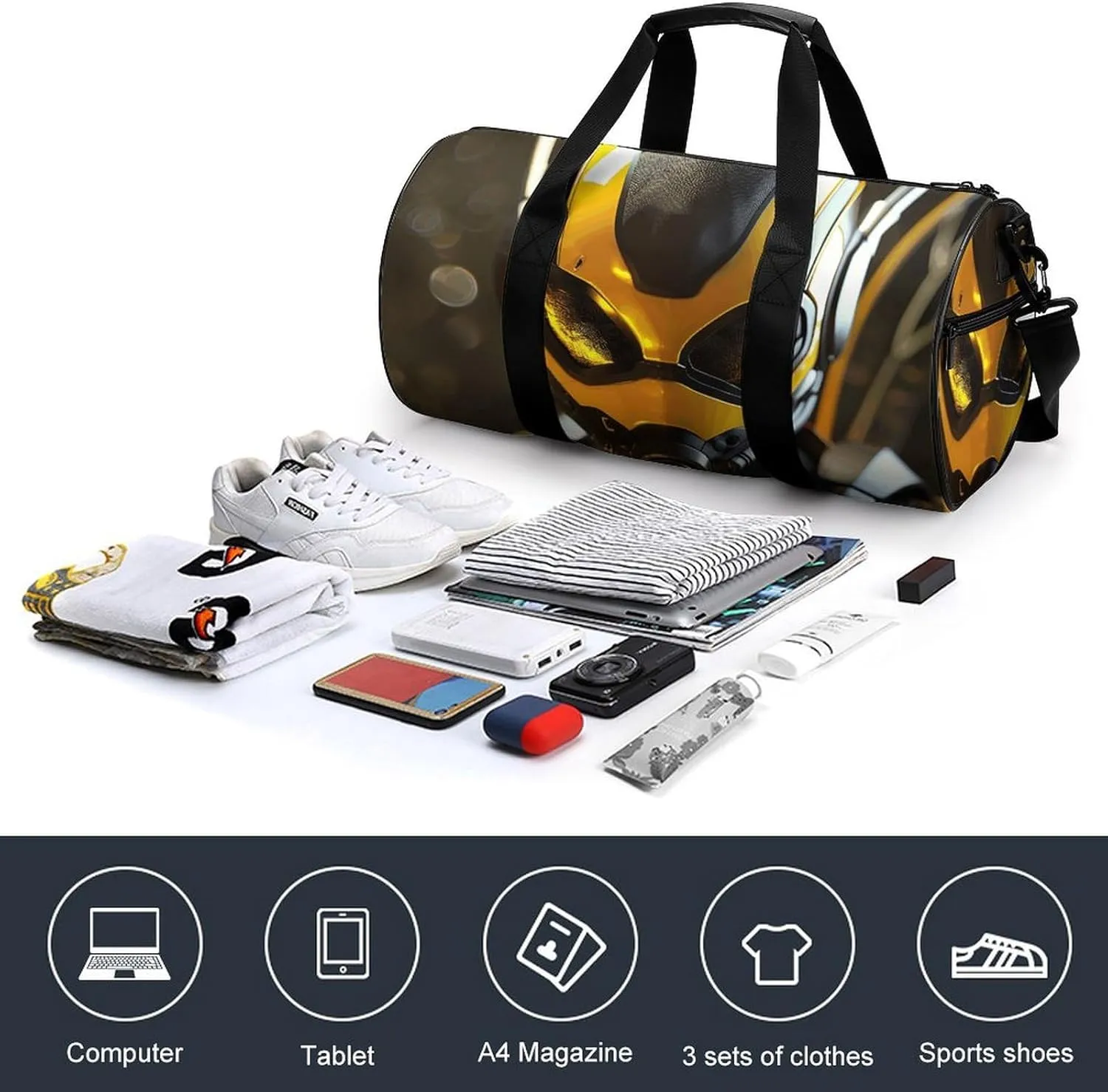 Sports Gym Bag for Women Men Travel Duffel Bag Cartoon Rendering Style Weekender Bag Canvas Carry on Overnight Bag for Travel Swimming Fitness Workout Sports Duffle Bag, 17.7in/9in/9in