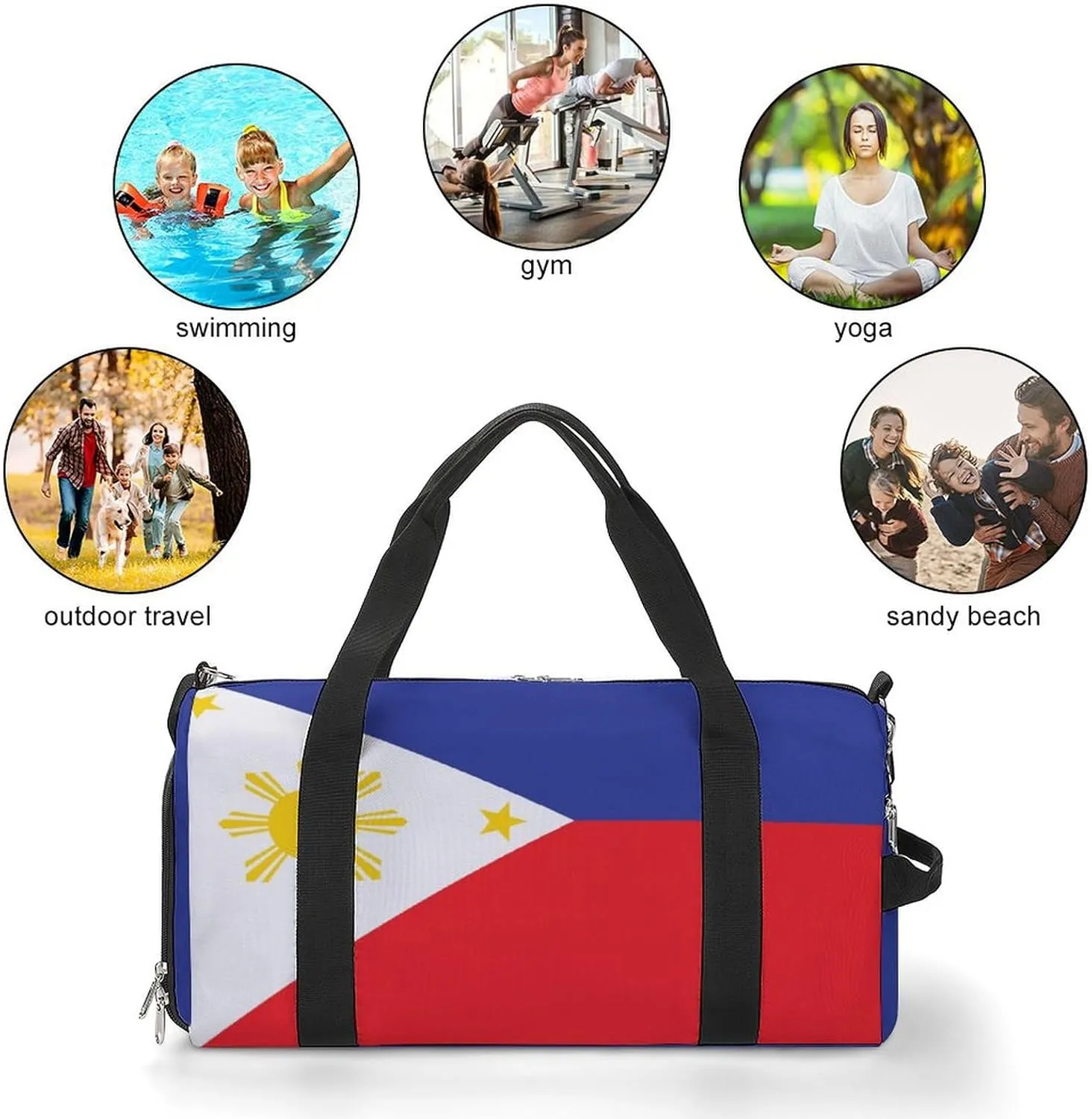 Sports Gym Bag Philippines Flag Duffel with Shoe Compartment Waterproof Travel Weekender
