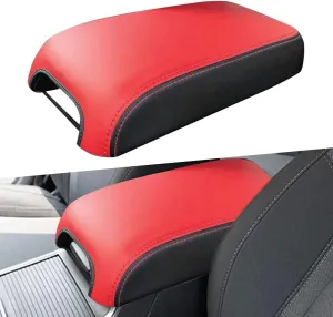 sportuli Center Console Cover Anti-Scratch Leather Armrest Cover Replace for 2011-2023 2024 Dodge Charger Chrysler 300 300C (Red Black)