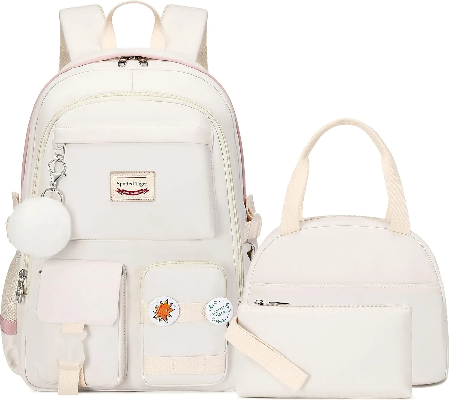 Spotted Tiger School Backpack for Girls Backpack with Lunch Box Anime Bookbag School Bag Kawaii Backpack Set for Teen Girls