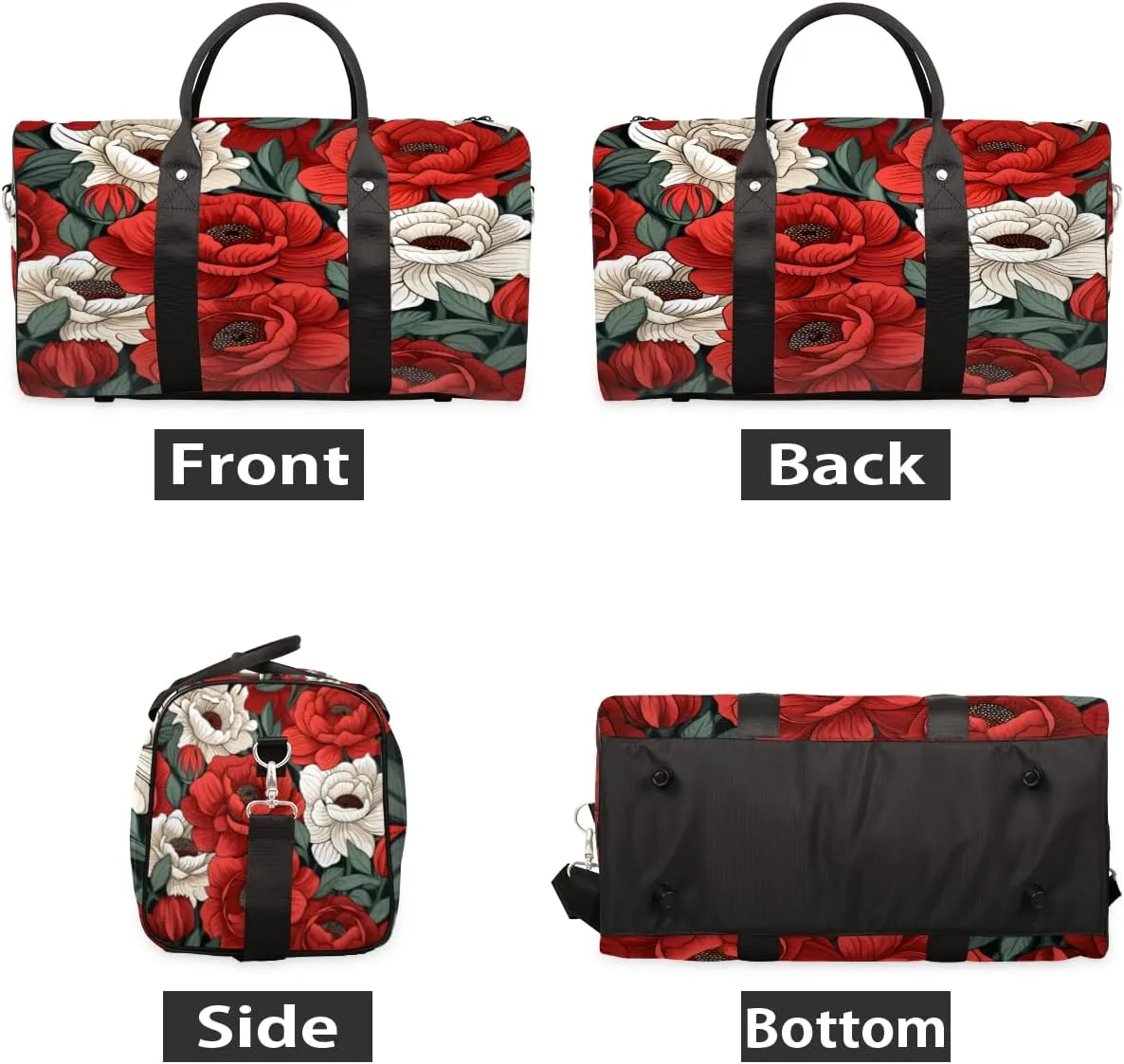 Spring Summer Travel Duffle Bag, Sports Gym Bags for Women Men, Carry On Weekender Overnight Bag, Red Floral Workout Hospital Airplane Trips Bag