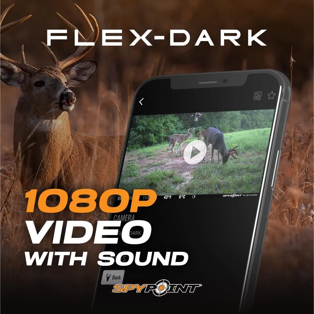 SPYPOINT Flex-Dark Starter Pack Cellular Trail Camera, 40MP Photos and 1080p Videos w/Sound, Double The Battery Capacity, GPS-Enabled, Dual-SIM LTE Connectivity, 100' Flash & Detection Range