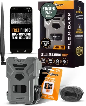 SPYPOINT Flex-Dark Starter Pack Cellular Trail Camera, 40MP Photos and 1080p Videos w/Sound, Double The Battery Capacity, GPS-Enabled, Dual-SIM LTE Connectivity, 100' Flash & Detection Range