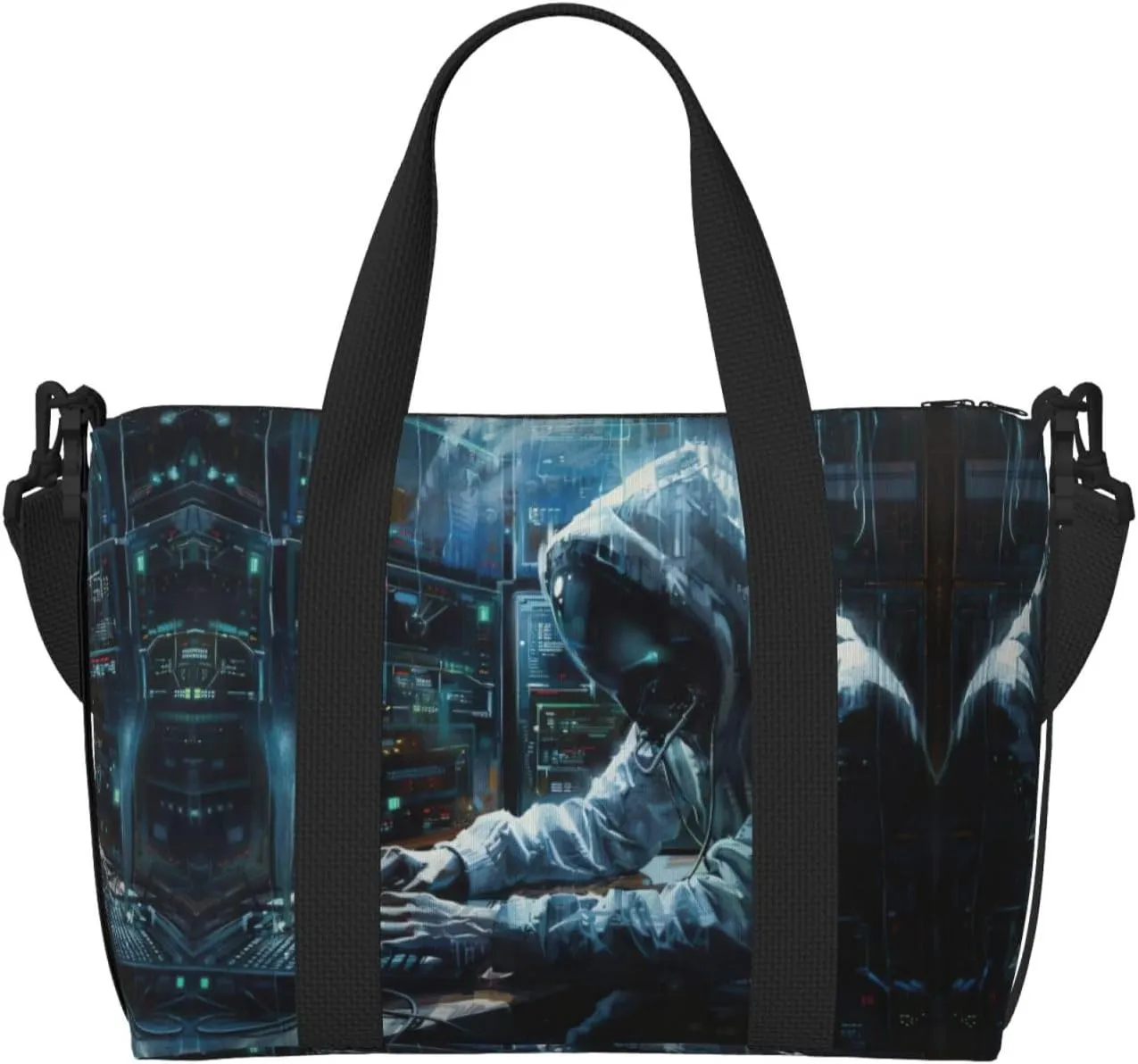 SSIMOO Hacker Attack Print Portable Travel Duffel Bag,Ideal For Business And Private Travel, Black