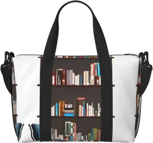 SSIMOO Library Bookcase Print Portable Travel Duffel Bag,Ideal For Business And Private Travel, Black