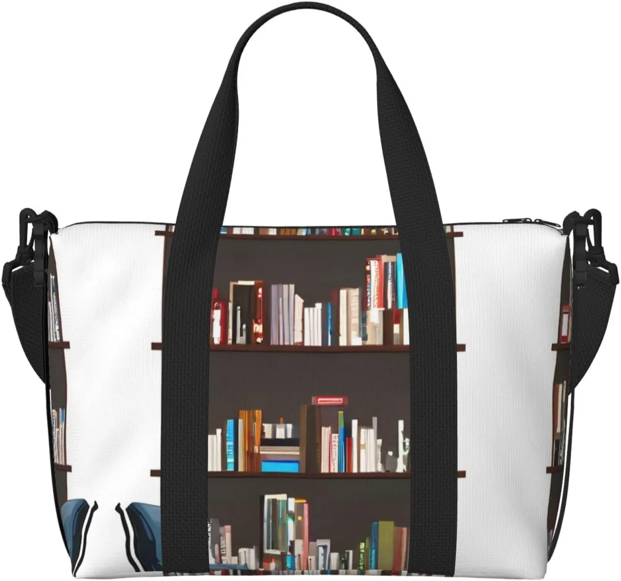 SSIMOO Library Bookcase Print Portable Travel Duffel Bag,Ideal For Business And Private Travel, Black