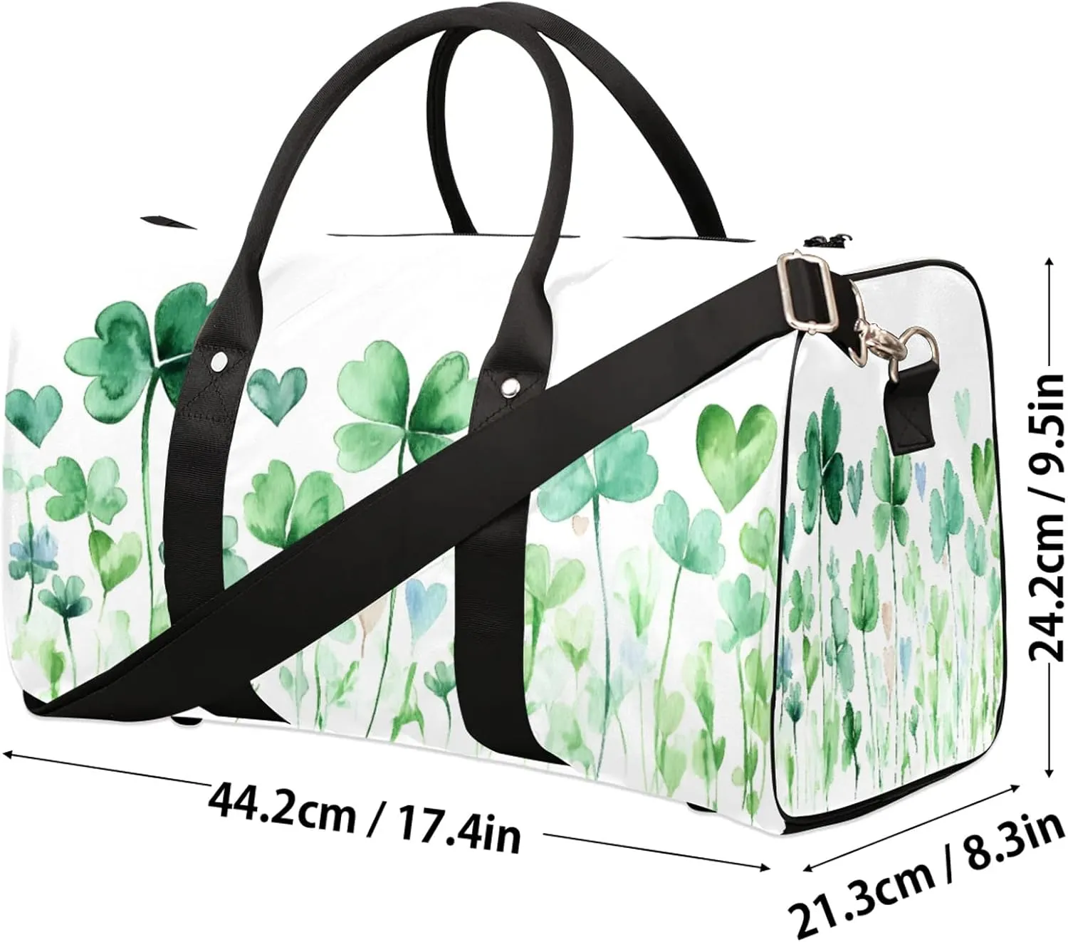 St. Patrick's Day Clover Shamrock Travel Duffle Bag, Sports Gym Bags for Women Men, Carry On Weekender Overnight Workout Airplane Trips Bag