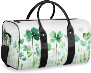 St. Patrick's Day Clover Shamrock Travel Duffle Bag, Sports Gym Bags for Women Men, Carry On Weekender Overnight Workout Airplane Trips Bag