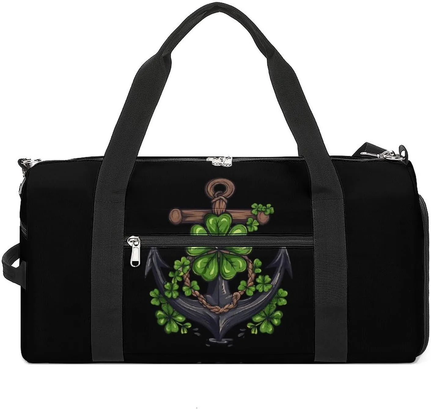St Patricks Day Four Leaf Clover Boat Anchor Sports Gym Bag for Men Women Travel Duffel Bag with Shoulder Strap