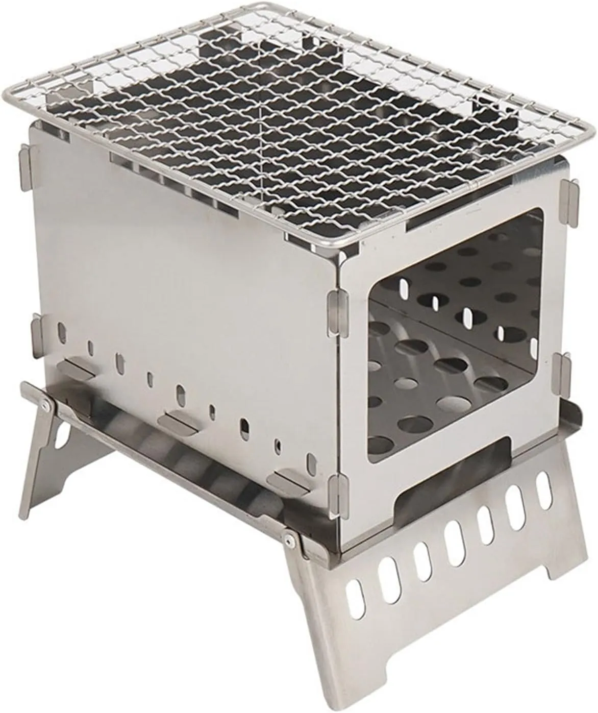 Stainless Steel Wood Burning Stove, Large Diameter Firewood Opening, Foldable Design Storage Bag for Outdoor Camping