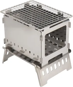 Stainless Steel Wood Burning Stove, Large Diameter Firewood Opening, Foldable Design Storage Bag for Outdoor Camping