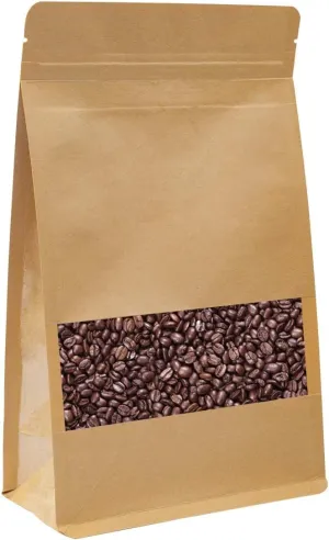 Stand Up Kraft Pouch Bags,Reusable Zip Lock Sealing & Notch Matte Transparent Window Bags, Resealable Zip Lock Food Storage Bag, 8.6 x 4.7   2.36 Inches, Pack of 50
