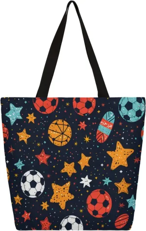 Star Cartoon Football Rugby Large Capacity Canvas Tote Bag Stylish Handheld Shoulder Bag Reusable Shopping Bag for Work Travel Beach Trips Shopping
