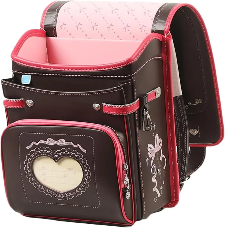 Star-Wind Randoseru backpack automatic school bag boys girls PU leather light weight Rain Cover, Coffee