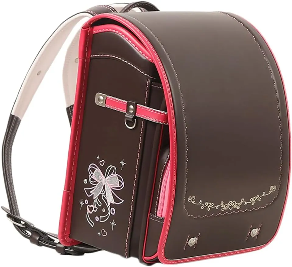 Star-Wind Randoseru backpack automatic school bag boys girls PU leather light weight Rain Cover, Coffee
