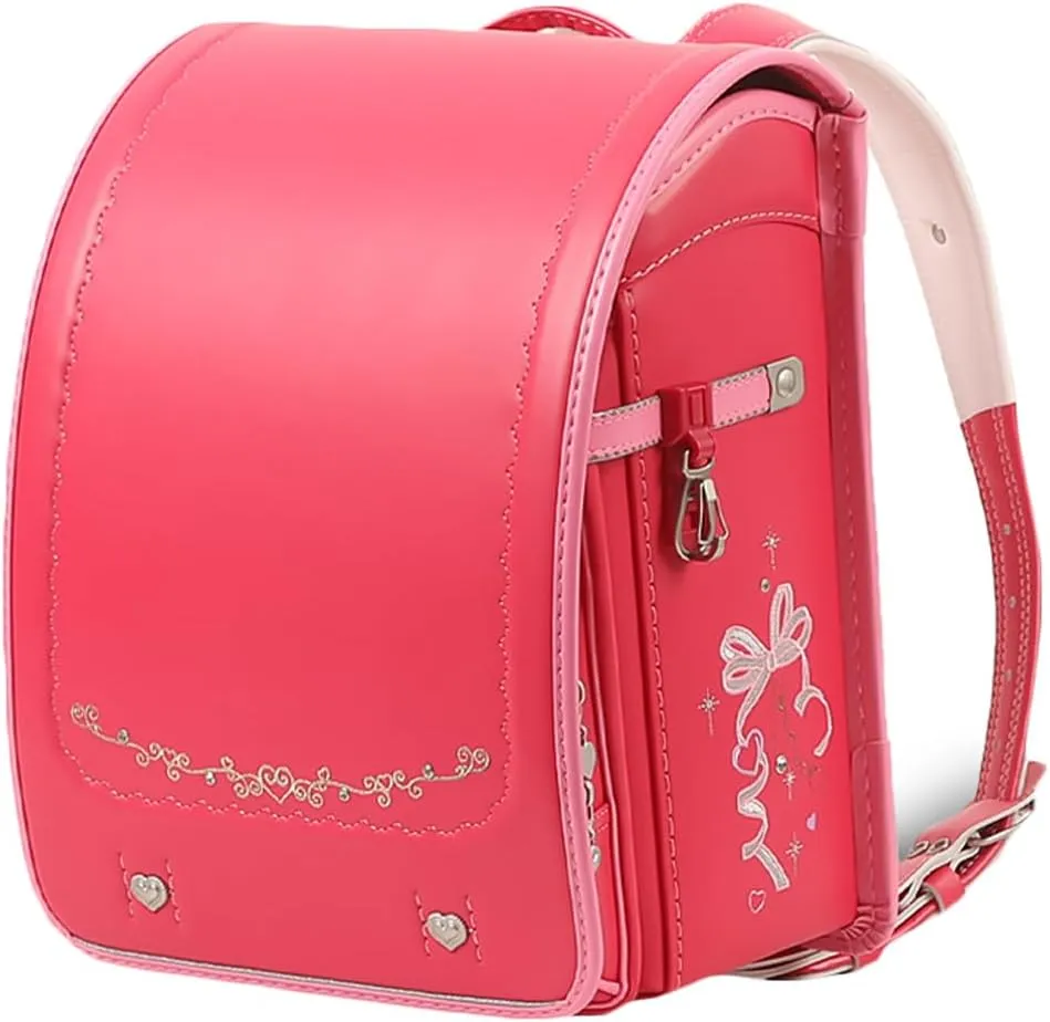 Star-Wind Randoseru backpack automatic school bag boys girls PU leather light weight Rain Cover, Pink