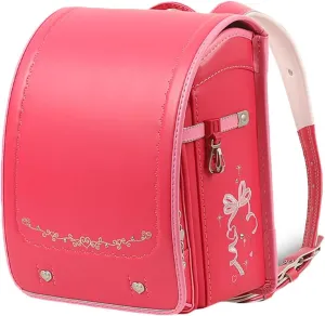 Star-Wind Randoseru backpack automatic school bag boys girls PU leather light weight Rain Cover, Pink