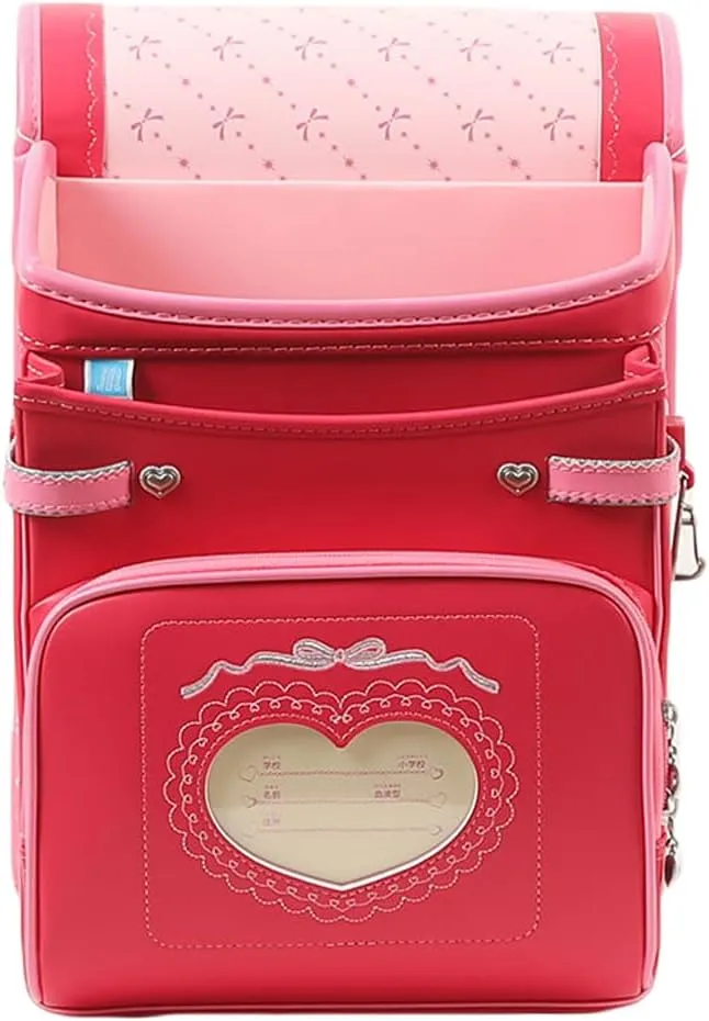 Star-Wind Randoseru backpack automatic school bag boys girls PU leather light weight Rain Cover, Pink